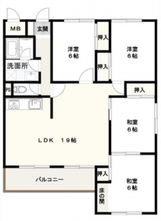 広島市南区西霞町、マンションの間取り画像です
