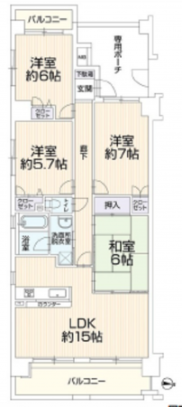 広島市南区東雲本町、マンションの間取り画像です