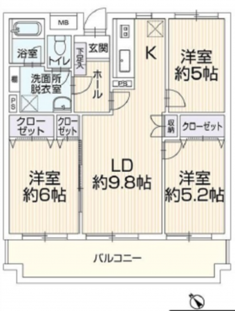 広島市南区東雲本町、マンションの間取り画像です