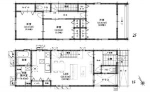 広島市東区馬木、新築一戸建ての間取り画像です