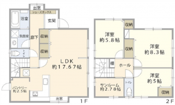 広島市西区井口台、中古一戸建ての間取り画像です