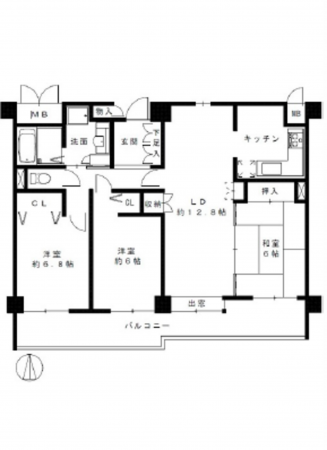広島市西区井口台、マンションの間取り画像です