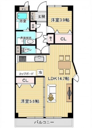 広島市東区牛田東、マンションの間取り画像です
