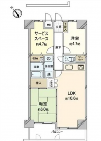 広島市西区古江上、マンションの間取り画像です