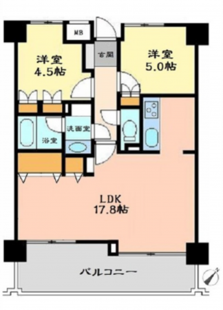広島市西区横川町、マンションの間取り画像です