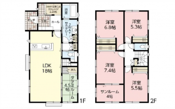 広島市東区馬木、新築一戸建ての間取り画像です