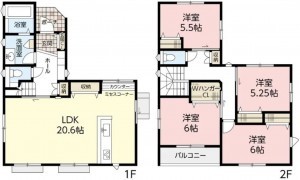 呉市広両谷、新築一戸建ての間取り画像です