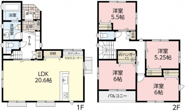 呉市広両谷、新築一戸建ての間取り画像です