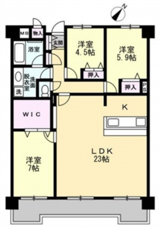 広島市中区江波南、マンションの間取り画像です