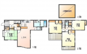 広島市西区大芝、中古一戸建ての間取り画像です