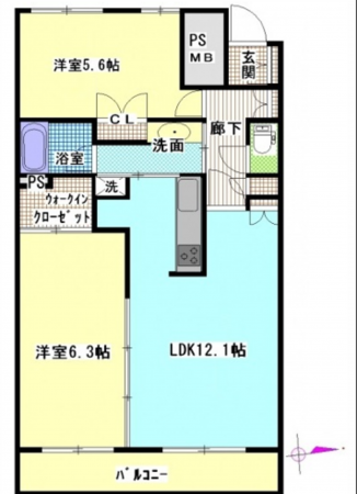 広島市中区上八丁堀、マンションの間取り画像です