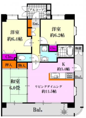 広島市中区舟入南、マンションの間取り画像です