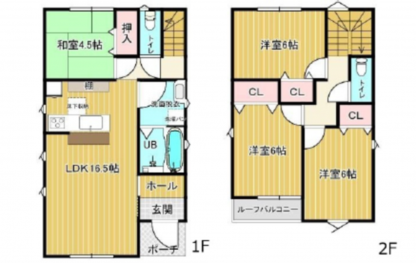 広島市東区馬木、中古一戸建ての間取り画像です