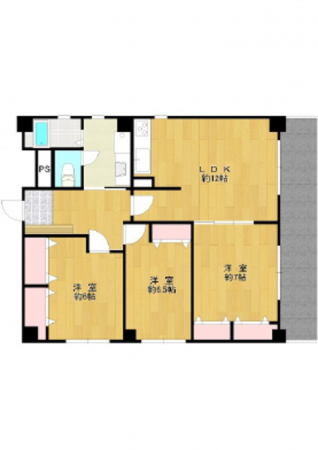 広島市西区観音町、マンションの間取り画像です