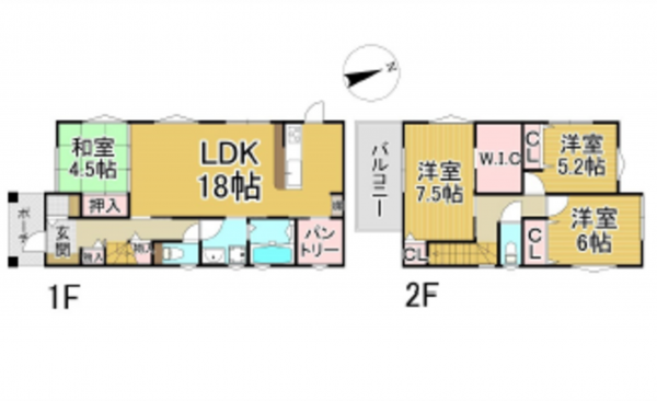 呉市焼山桜ヶ丘、中古一戸建ての間取り画像です