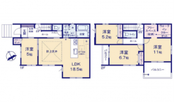 広島市西区新庄町、新築一戸建ての間取り画像です