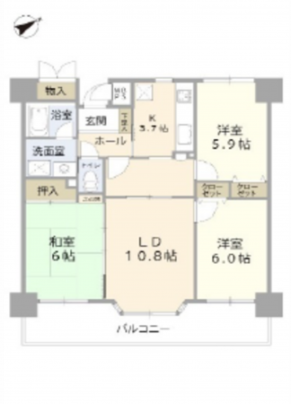 広島市西区三篠町、マンションの間取り画像です