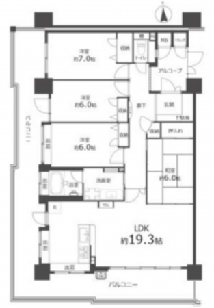 広島市西区井口台、マンションの間取り画像です