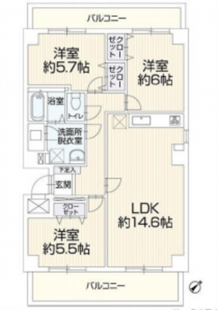 呉市西中央、マンションの間取り画像です