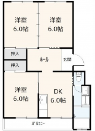 呉市焼山東、マンションの間取り画像です