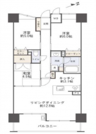 広島市西区観音町、マンションの間取り画像です
