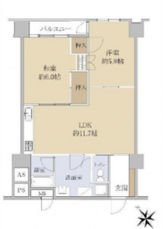 広島市西区東観音町、マンションの間取り画像です