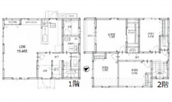 呉市焼山桜ヶ丘、中古一戸建ての間取り画像です