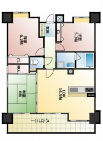 広島市西区南観音、マンションの間取り画像です