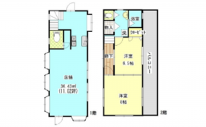 広島市東区上温品、収益物件/店舗付住宅の間取り画像です