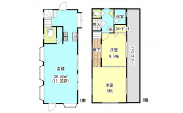 広島市東区上温品、収益物件/店舗付住宅の間取り画像です