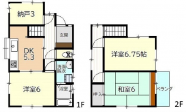 広島市東区牛田早稲田、中古一戸建ての間取り画像です