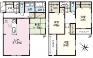 呉市広両谷、新築一戸建ての間取り画像です