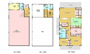 呉市焼山此原町、収益物件/店舗付住宅の間取り画像です