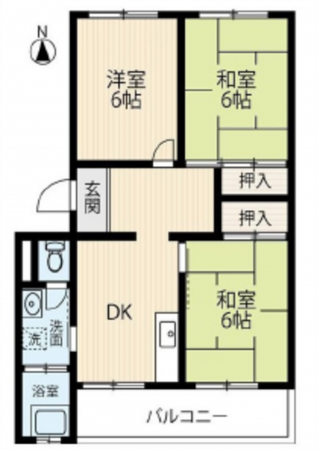 呉市焼山東、マンションの間取り画像です
