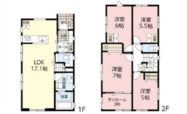 広島市西区井口台、新築一戸建ての間取り画像です