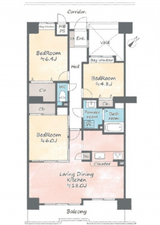 広島市東区山根町、マンションの間取り画像です