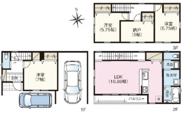 広島市中区吉島西、新築一戸建ての間取り画像です