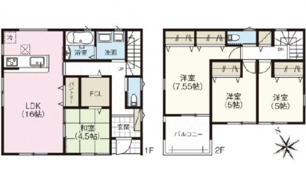 広島市東区戸坂長尾台、新築一戸建ての間取り画像です