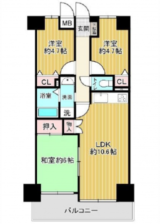 広島市西区古江上、マンションの間取り画像です