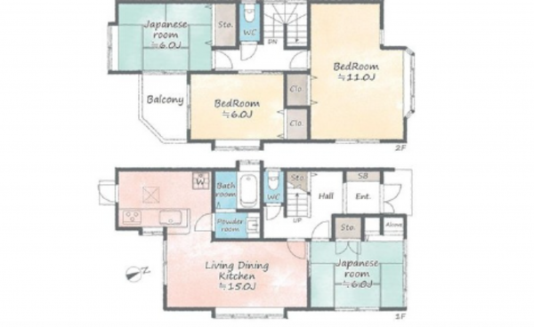 広島市東区馬木、中古一戸建ての間取り画像です