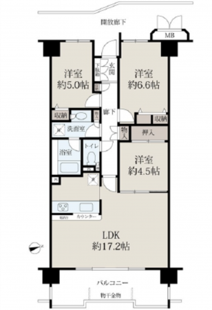 広島市西区竜王町、マンションの間取り画像です