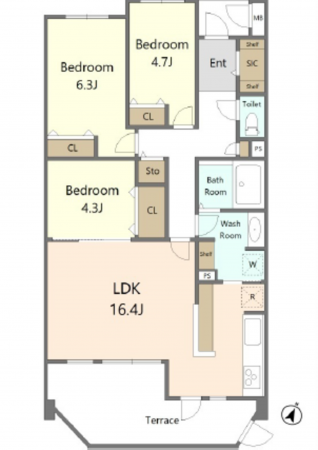 広島市西区古江新町、マンションの間取り画像です