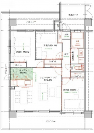 広島市南区大州、マンションの間取り画像です