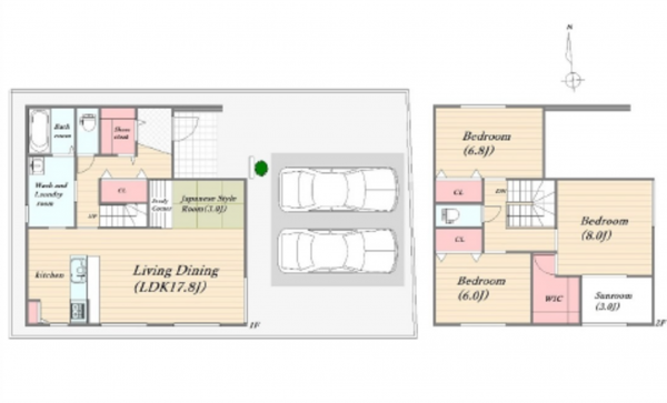 広島市西区山田新町、新築一戸建ての間取り画像です