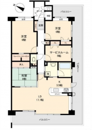 広島市西区三滝本町、マンションの間取り画像です