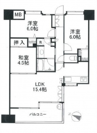 広島市南区東雲本町、マンションの間取り画像です