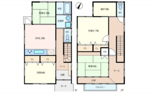 広島市南区旭、中古一戸建ての間取り画像です