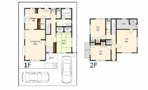 広島市南区向洋新町、中古一戸建ての間取り画像です
