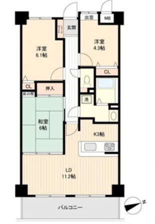 広島市西区田方、マンションの間取り画像です