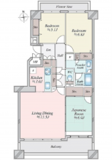広島市西区井口台、マンションの間取り画像です